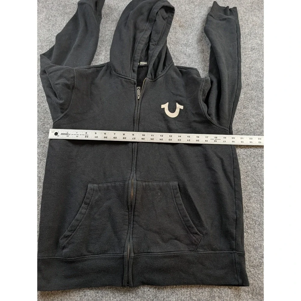 True Religion Zip Up Hoodie Mens M Black Excellent World Tour Graphic Logo